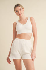 White Waffle Lounge Bra And Shorts Set