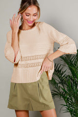 Cream 3/4 Sleeve Textured Sweater Top